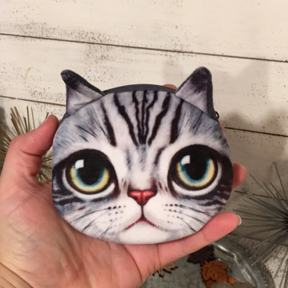 Grey Kitty Cat Coin Purse - Picture 2 of 7